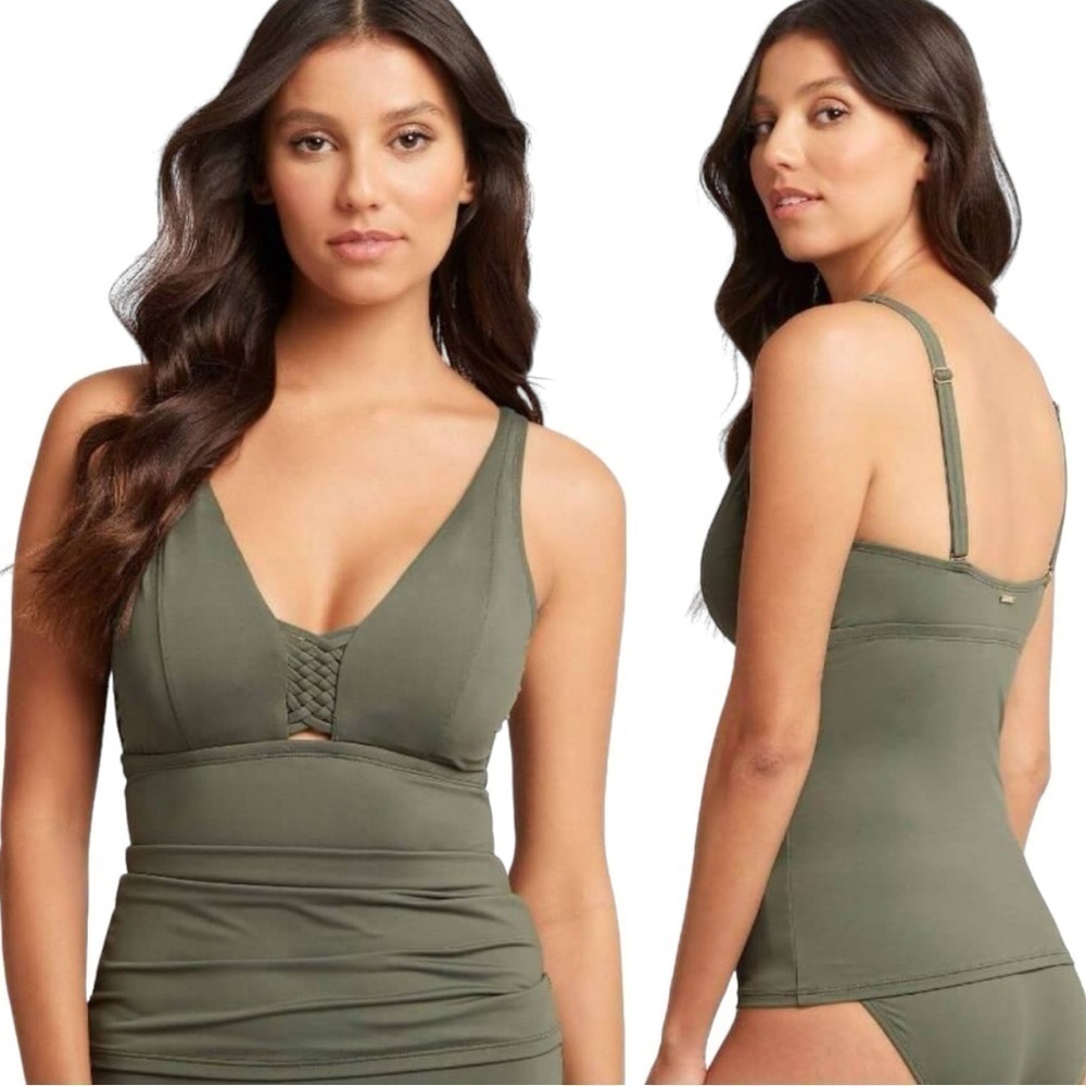 NW Sea Level Swim Macrame Khaki Tankini Top Medium